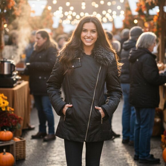 Michael Kors Jackets & Blazers - Michael Kors Moto Coat with Asymmetrical Front Zipper & Faux Fur Collar Size M